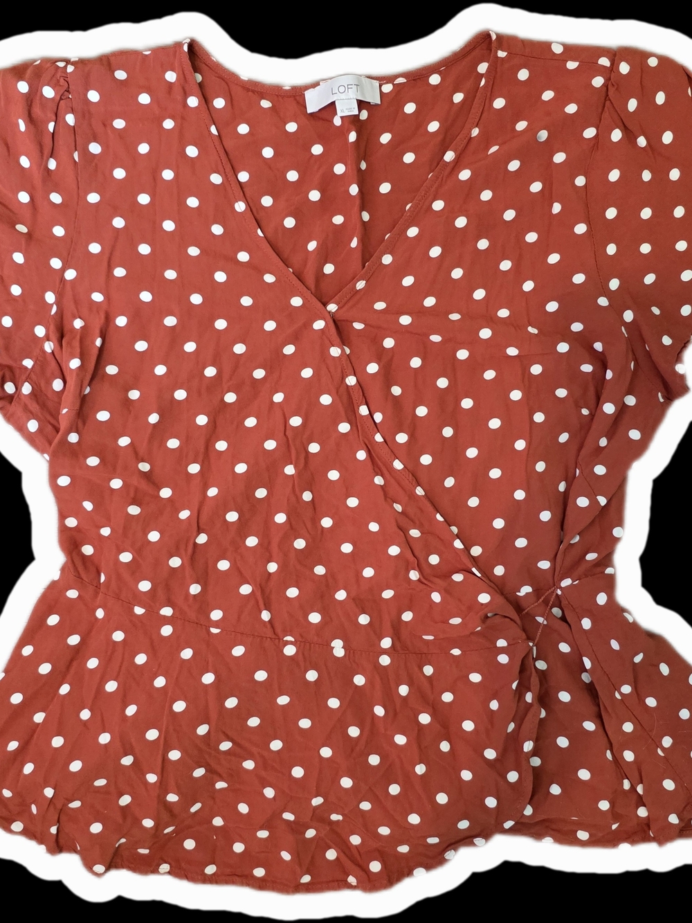 LOFT XL Rust Polka Dot Wrap Peplum Blouse